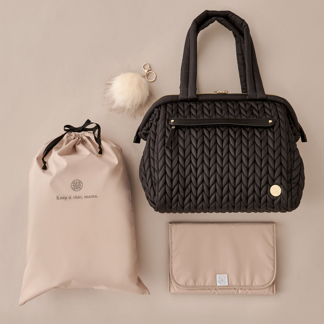 HAPP Paige Carryall Diaper Bag - Black Herringbone