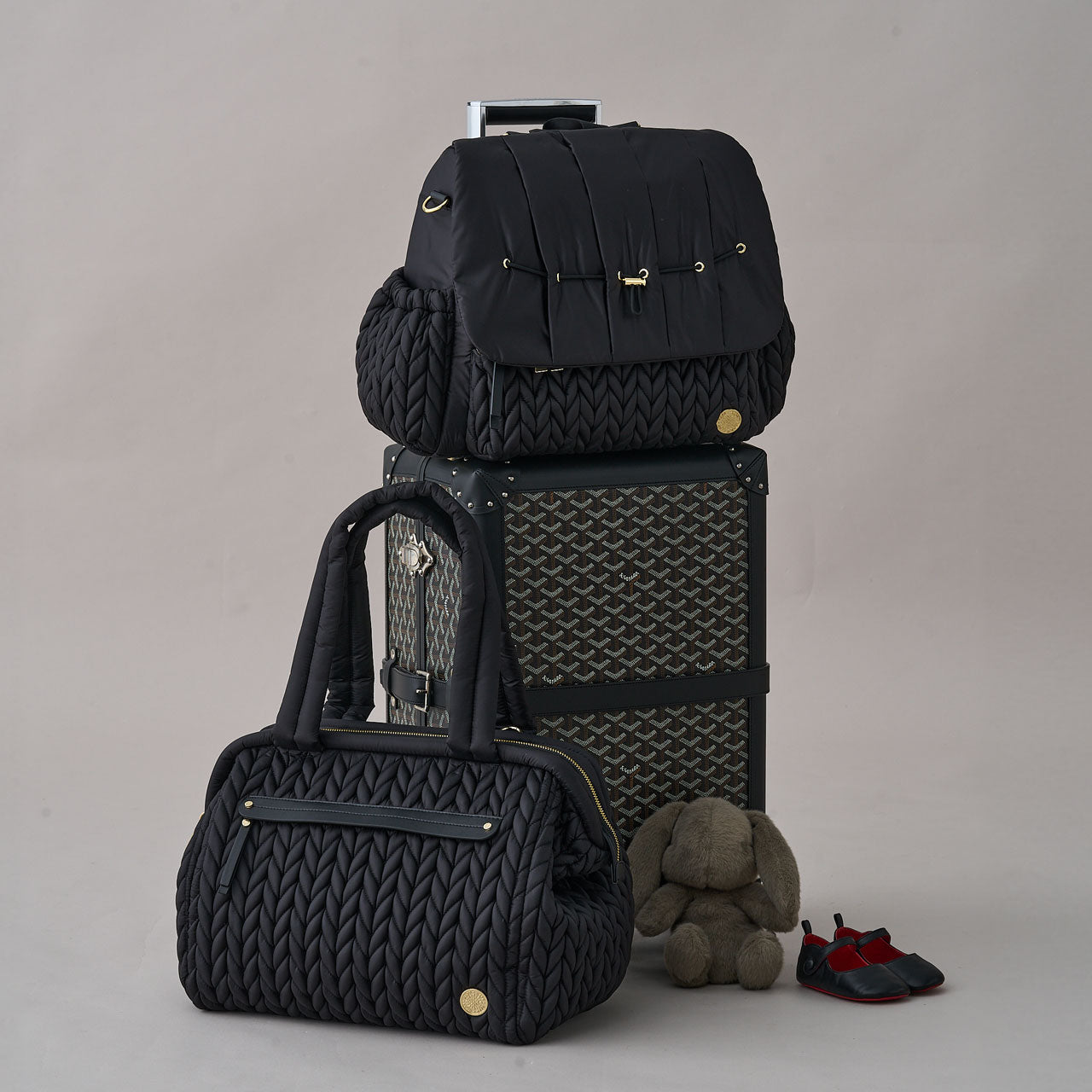 HAPP Paige Carryall Diaper Bag Black Herringbone