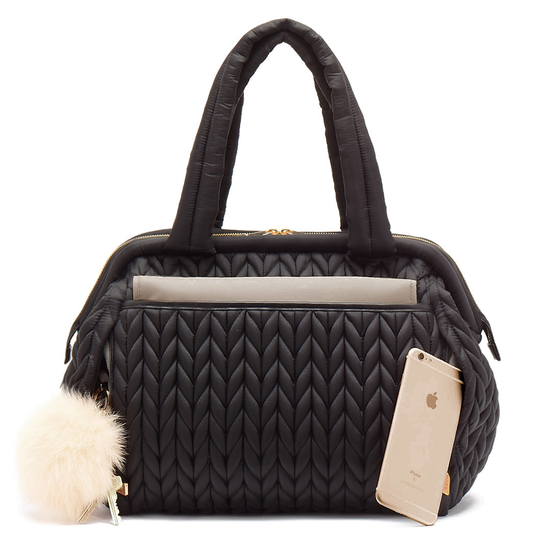 HAPP Paige Carryall Diaper Bag - Black Herringbone